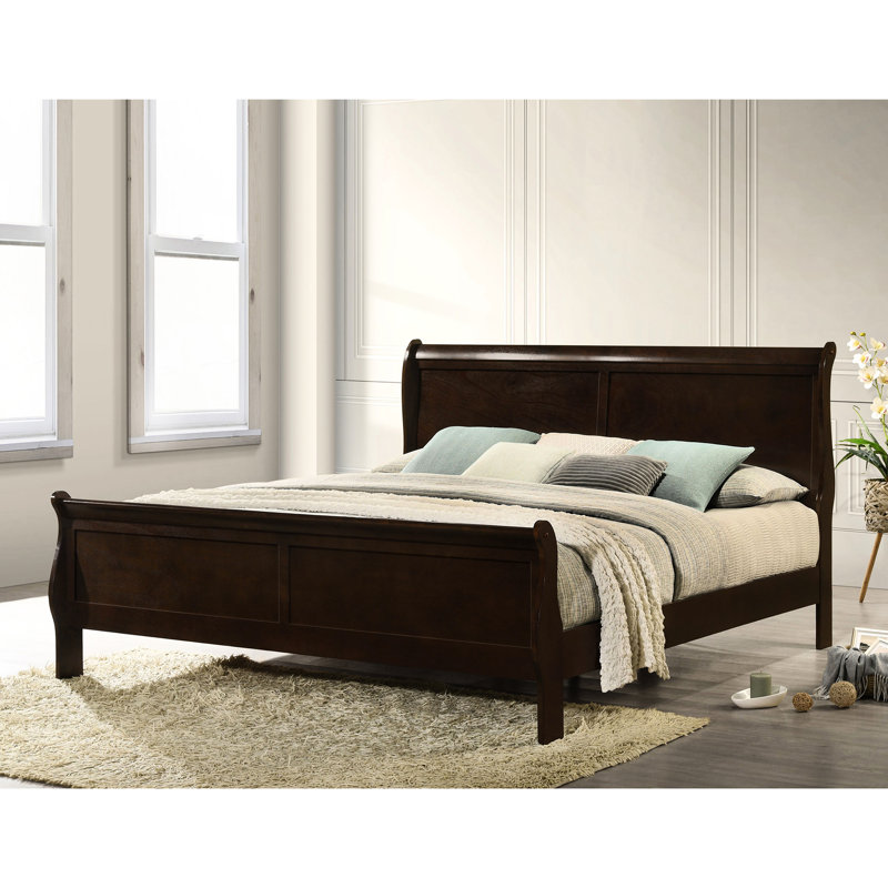 Cappuccino - très grand lit au fini oriental, bois massif et fabrication, extrémités gracieusement courbées, structure à lattes améliorant la ventilation, centre de lit de chambre à coucher traditionnel avec finition, brun chaud riche