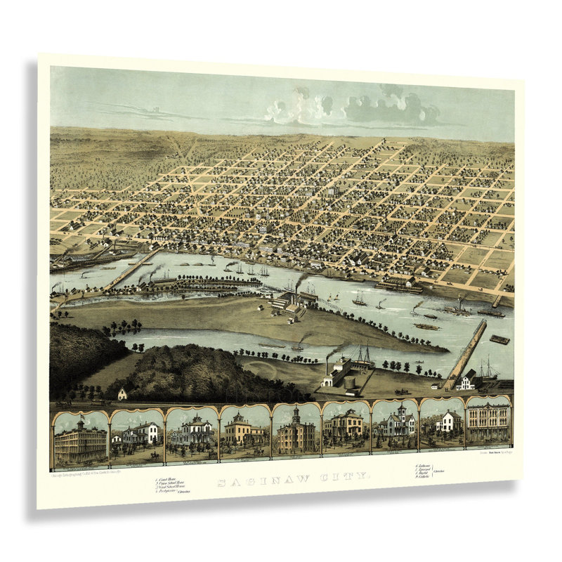 «1867 Saginaw Michigan Map Wall Art» sur, H 24 po x l 30 po