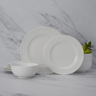 Mikasa Ciara 12-Piece Lightweight Chip-Resistant Bone China Dinnerware Set, Service for 4