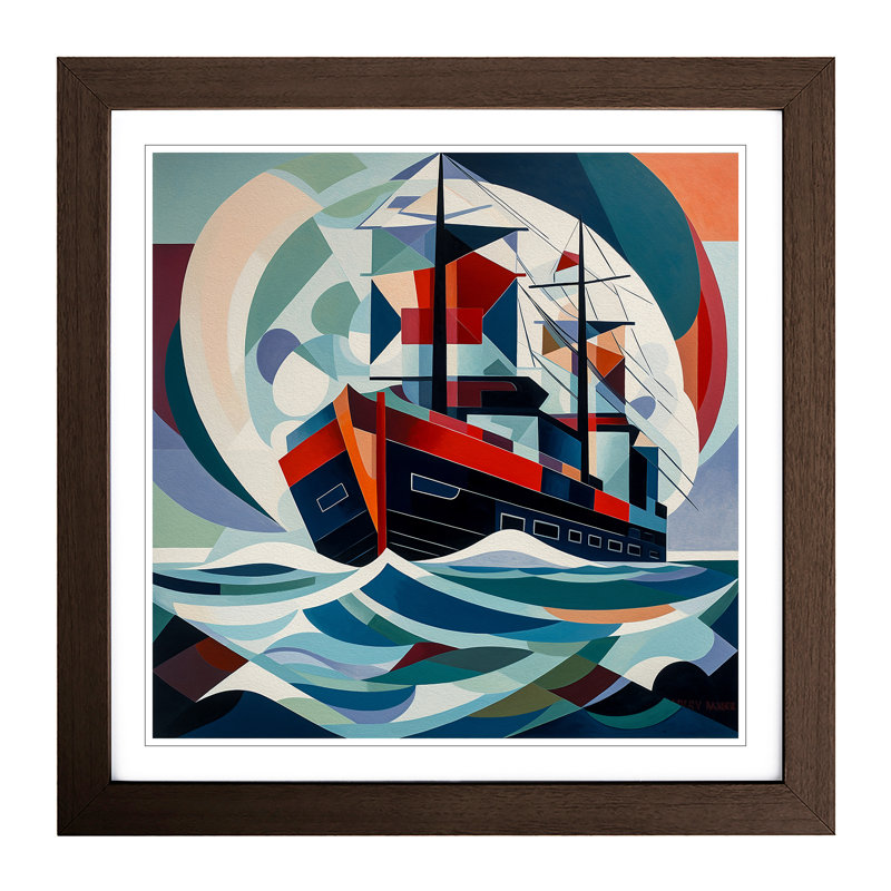 Ship On The Ocean Constructivism No.3 - Single Picture Frame Print on Wood, Walnut