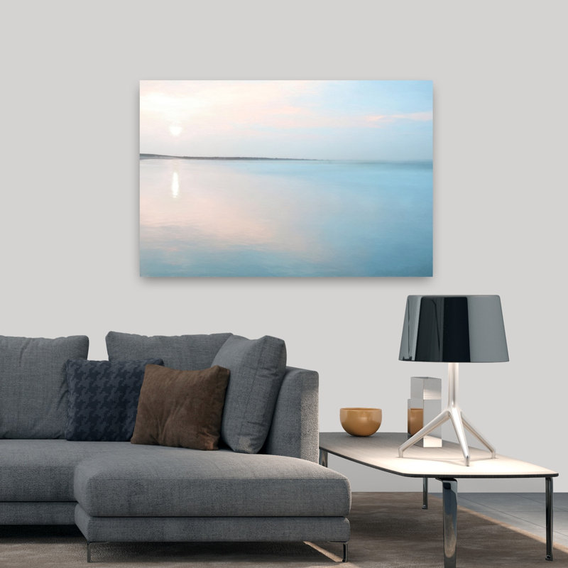 «Pastel Sunrise Serene Tranquil Contemporary Landscape Ocean Art», H 32 po x l 48 po