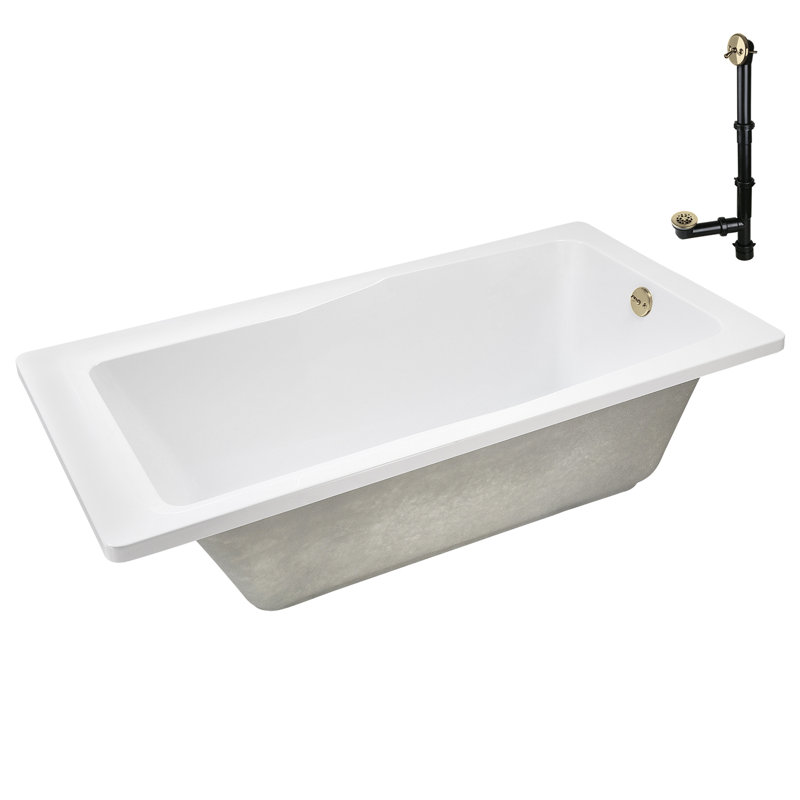 66'' x 34'' Acrylic Soaking Drop-In Bathtub, Drain Included, Polished Brass