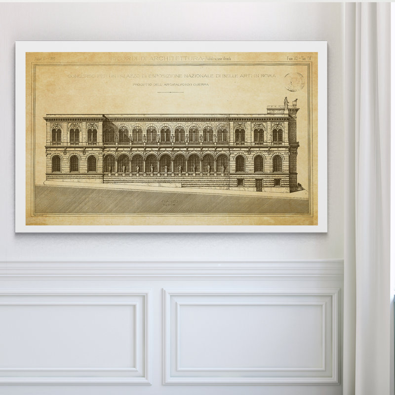 « rétro italien architecture stencil v », impression, H 18 po x l 27 po x P 1,5 po, Toile tendue