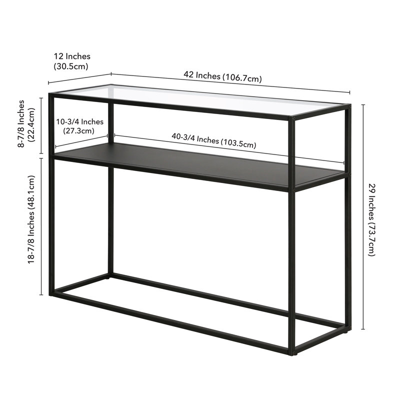 Duran 42'' Black Metal and Glass Console Table with Storage