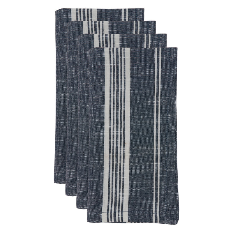Amadi Cotton Striped Square Napkin, Navy Blue