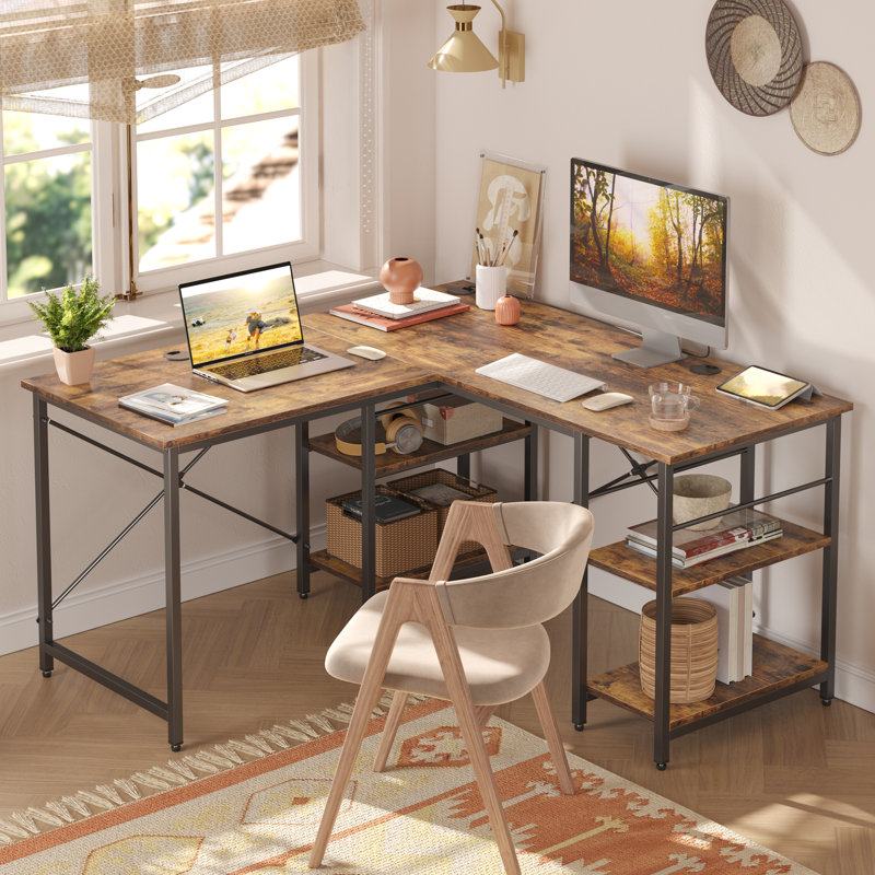 Thielsen Modular L-Shaped Steel Computer Desk, Rustic Brown