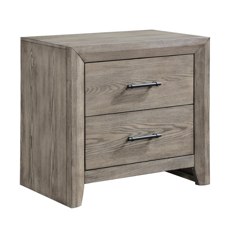 Table de chevet 2 au fini gris - Chambre à coucher rustique moderne avec 2 tiroirs en bois