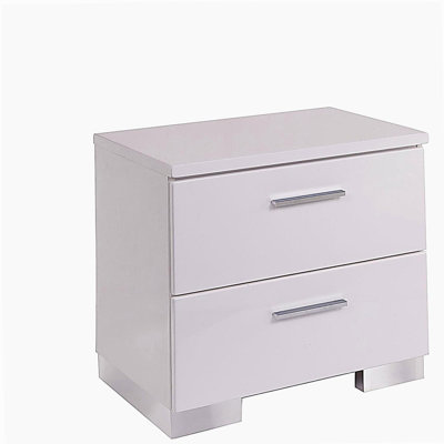 Table de chevet 2 tiroirs avec pieds chromés, blanc