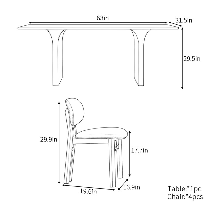 Ensemble de table de salle à manger haut de gamme européen, H 29,5 po x L 63 po x l 31,5 po