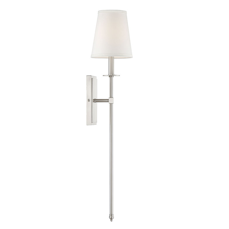 Applique murale en métal 1 lumière avec abat-jour en lin Dewayne, H 33,5 po x l 6,75 po x P 8 po, Nickel satiné