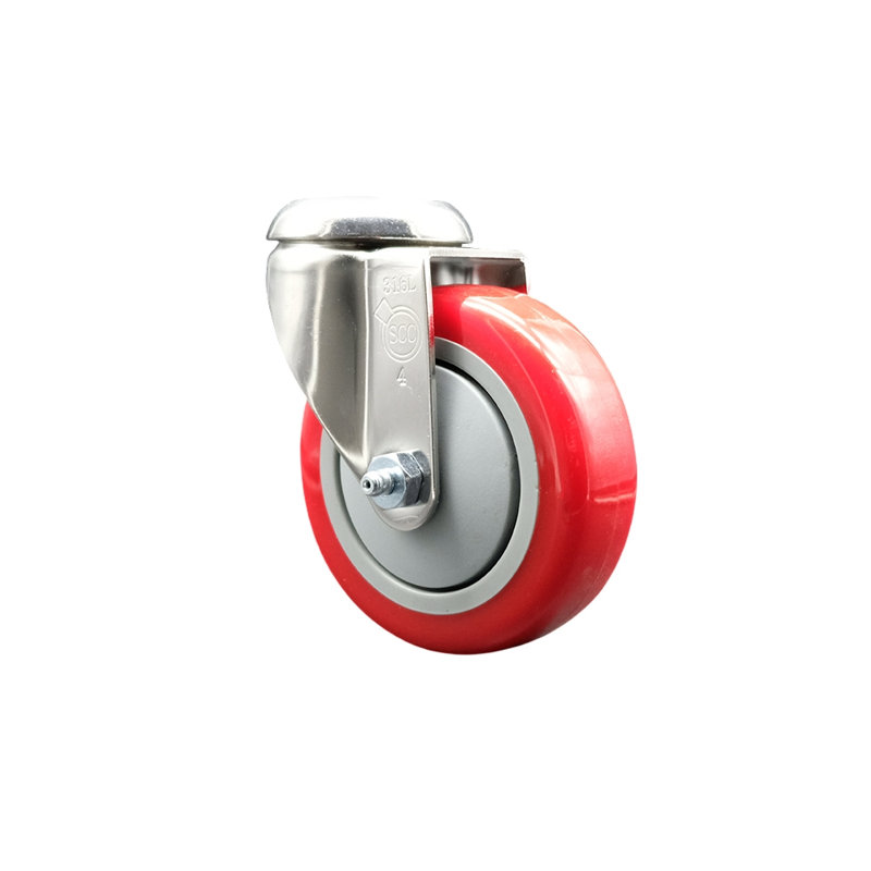Roulettes pivotantes en polyuréthane 316SS, Rouge