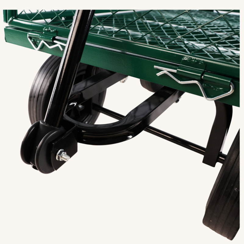 Green Steel Mesh Garden Wagon with Solid Wheels