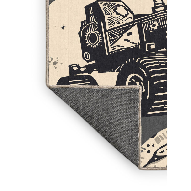 Soft Plush Eckman Exploration Rover Global Inspired Block Print Area Rug in Beige – Beige Binding, 6x9