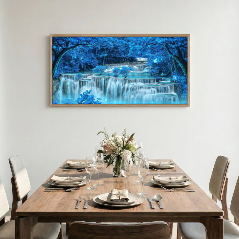 «Blue Waterfall», reproduction d'art sur toile encadrée de 1 48 po x 24 po, 48 x 24 pouces