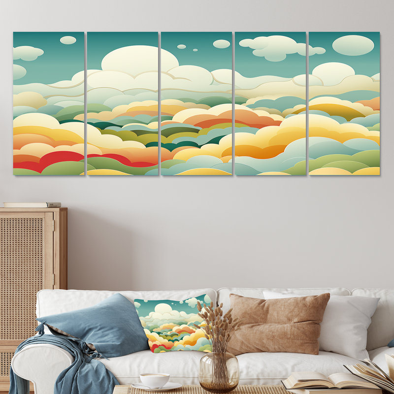 «Blue and Yellow Minimalisme Sky» - Art mural sur toile 5 pièces, H 28 po x l 60 po