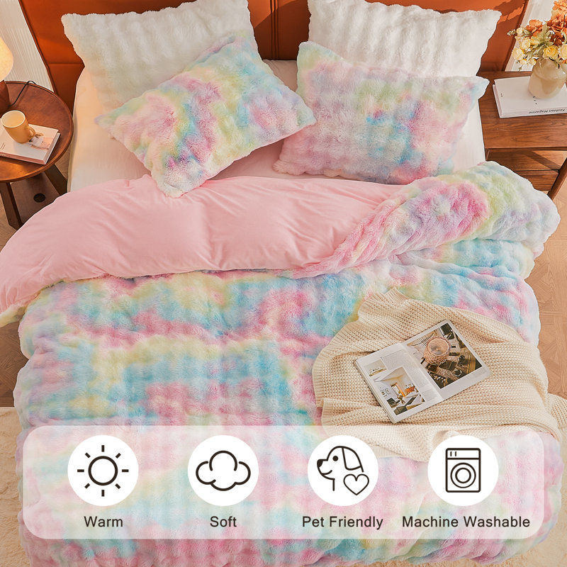 EMME Luxury Elegant Shaggy Bubble Bedding Sets，Faux Fur Duvet Cover, 2/3 Pieces Soft Fluffy Comforter Cover, Cozy Warm for Winter