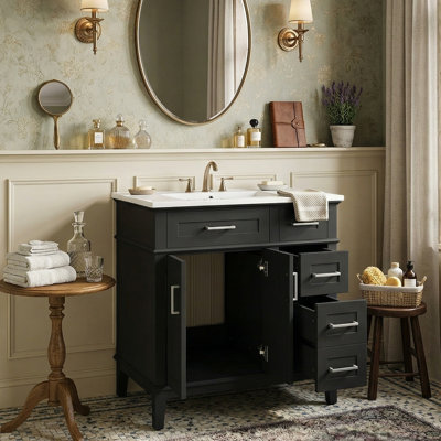 30" Freestanding Bathroom Vanity With Ceramic Sink, Modern Cabinet With Deep Drawer, Standard Drawer And Soft-Close Doors, 6 Colors