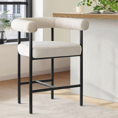 24" Upholstered Boucle Counter Stool with Arm