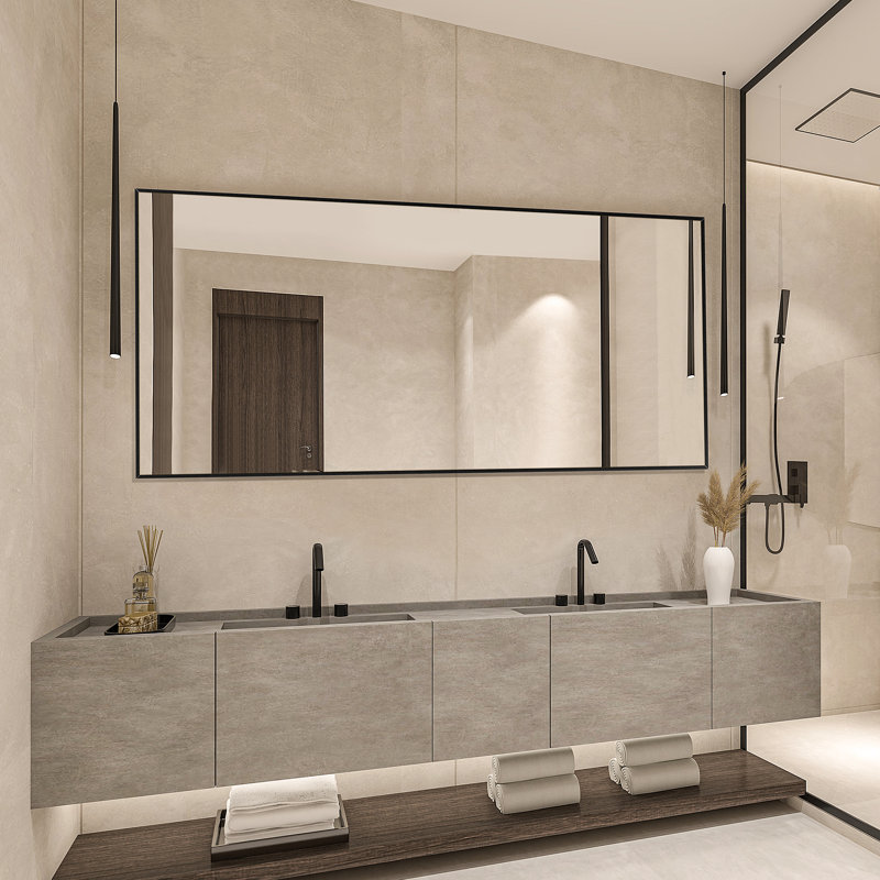 Metal Rectangle Full Length Mirror (Set Of 2), Black, 71" x 26"