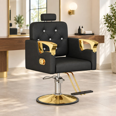Fauteuil de salon inclinable avec hauteur réglable, fauteuil de barbier hydraulique - Rose/Or