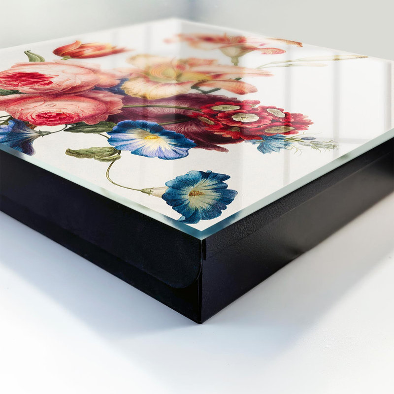 Key box, Opens to the right, 30x30x5, Black, Flowers in pastel colors, 