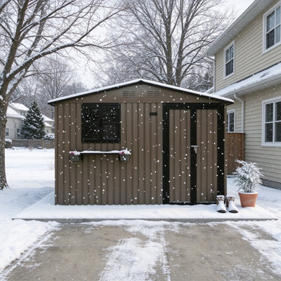 Remise de rangement extérieure en métal 10 x 8 pi avec 2 fenêtres latérales, panier de fleurs et portes doubles verrouillables