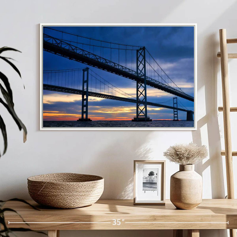 Chesapeake Bay Bridge At Dawn, Floating Frame White, 25" X 17"