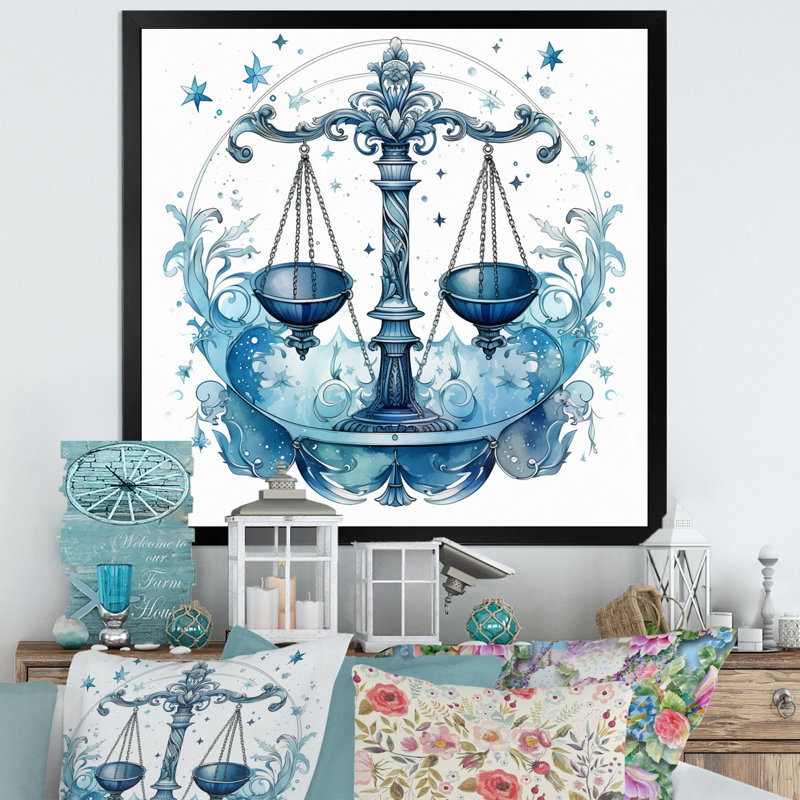 Balance signe zodiaque III sur toile, H 16 po x l 16 po x P 1 po, Cadre flottant noir