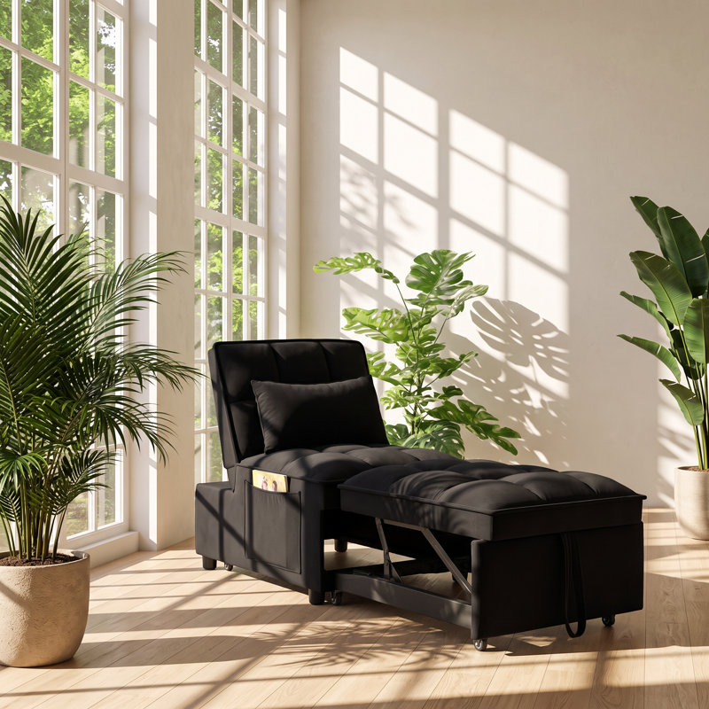 Fauteuil-lit simple convertible en velours capitonné l 68,5 po x P 24,5 po x H 17,5 po