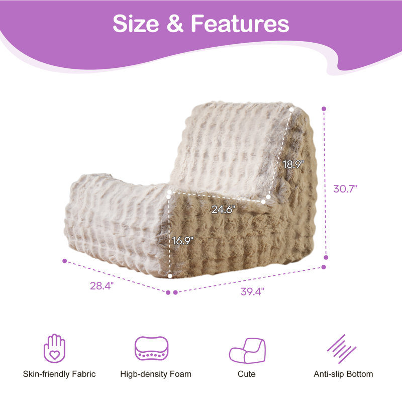 Nathasa Bean Bag Chairs for Adults, Faux Fur Compression Chairs with Memory Foam, Cozy Large Floor Lazy Chair Indoor, Comfy Corner Sofa for Living Room Bedroom Fireside Dorm
