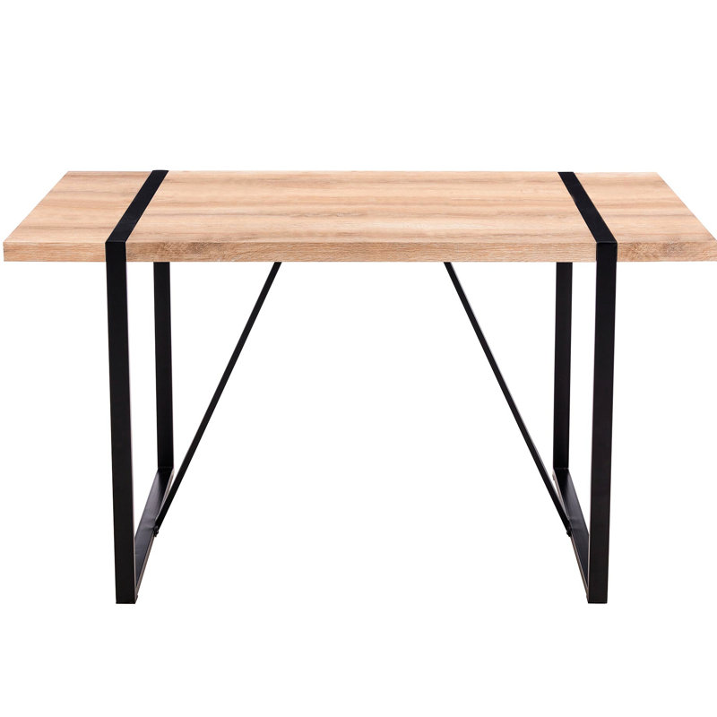 Rustic Brown Dining Table For 4-6, 55.1"x31.4"x29.9", 1.5" Thick Tabletop With Black Metal Legs, Ideal Kitchen And Living Area Decoration Rectangular Wood Top Frame Room