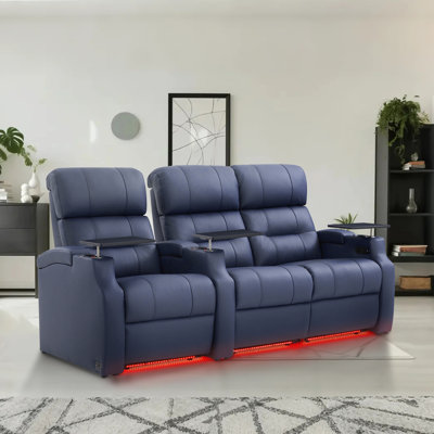 Sofa Power Reclining Electricity Sofa Power Recliner Loveseat Chair Top Grain Leather Movie Chair Gaming Seat With USB Charging Tray Table Cup Holders by Orren Ellis