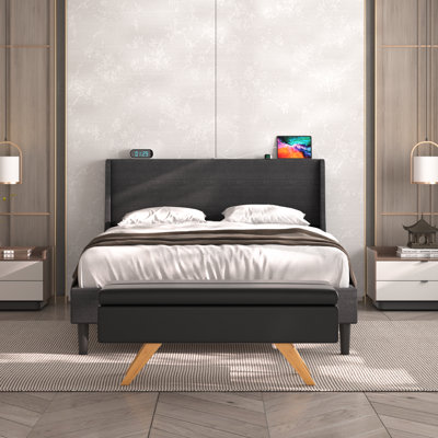 2 Pieces Bedroom Set Bed Frame With Ottoman Storage, Upholstered Platform Bed Frame And Ottoman Set by Hokku Designs