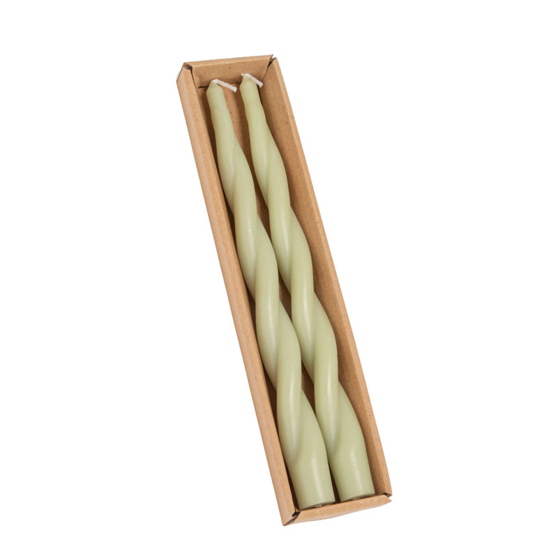 Unscented Elongated Twisted Taper Candles In Box, Gray
