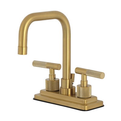 Kingston Brass Convergent Two-Handle 3-Hole Deck Mount 4" Centerset Bathroom Faucet With Knurled Handle And Brass Pop-Up Drain