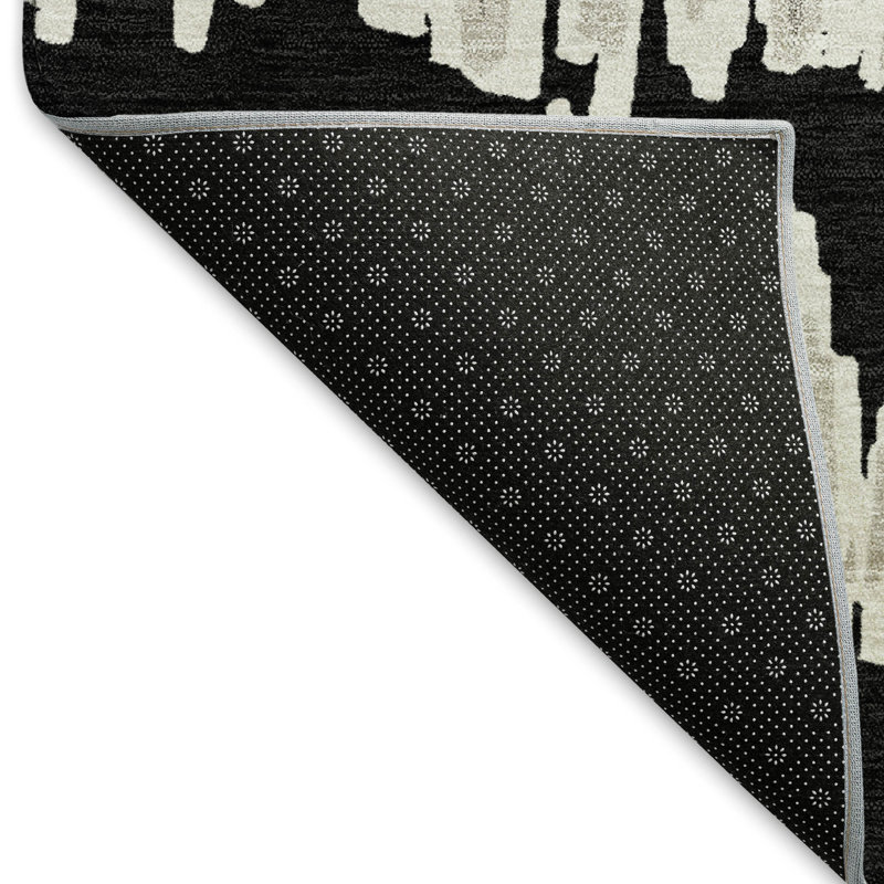 Premium Machine Washable Prisco Black Rug, Rectangle 2'6" x 3'10"