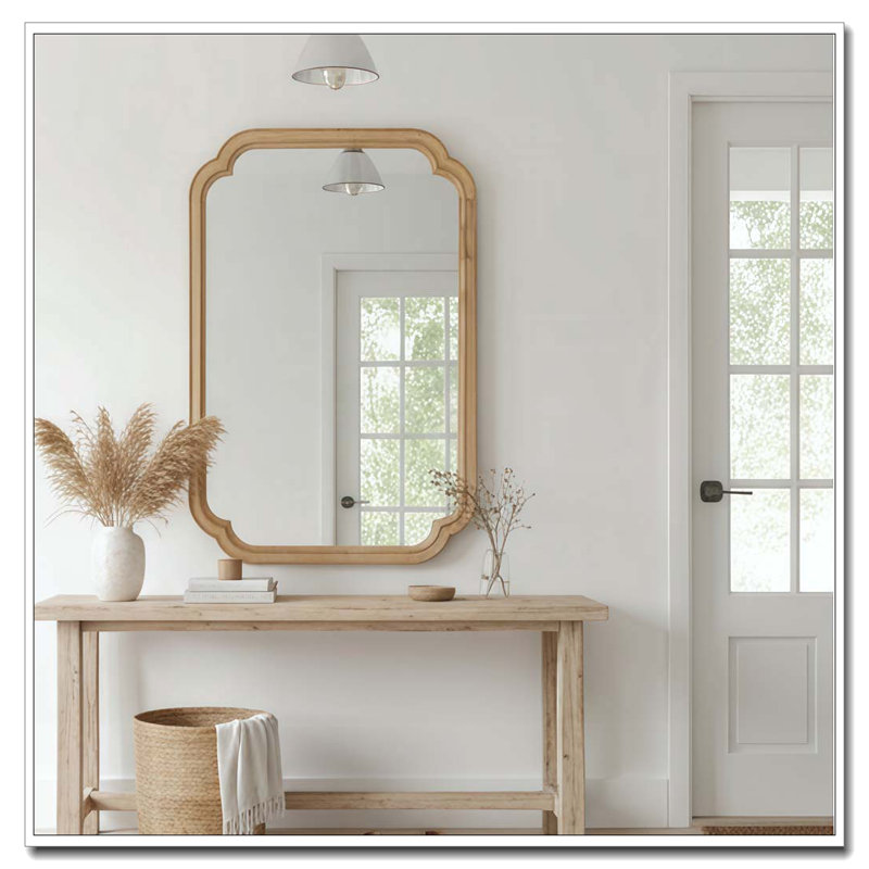 20" X 30" Solid Wood Frame Rounded Corner Decorative Mirror, 30" H x 20" W, Natural Wood