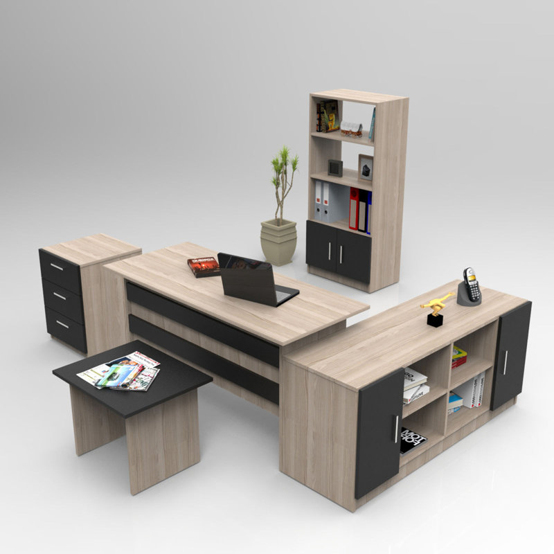 5 Piece Writing Desk Office Set, Beige/Black