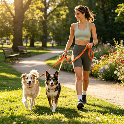 Fabric Leash Double Head Elastic Dog Leash Defend Pull  Two Dog Connector And Reflective Bungee Lead Suitable For Medium To Large Dogs