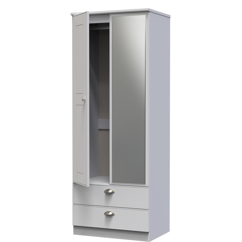 Conners Tall 2 Door 2drw Mirrored Robe , Grey Matt