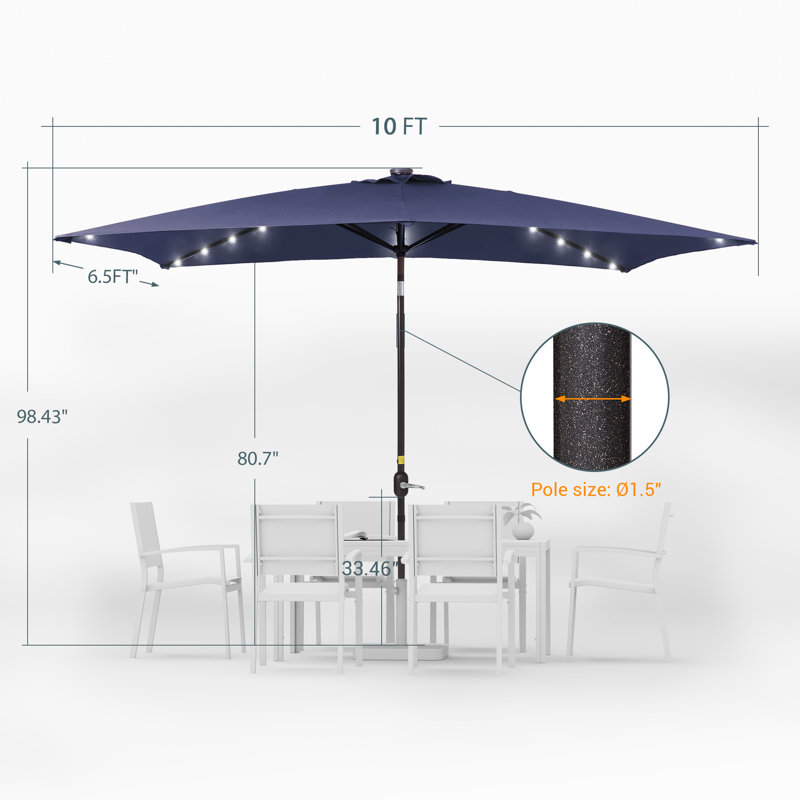 Parasol de marché rectangulaire à éclairage solaire 10 pi x 6,5 pi avec éclairage à DEL, manivelle de table d'extérieur avec manivelle et inclinaison, protection contre les rayons UV toutes saisons pour terrasse de jardin