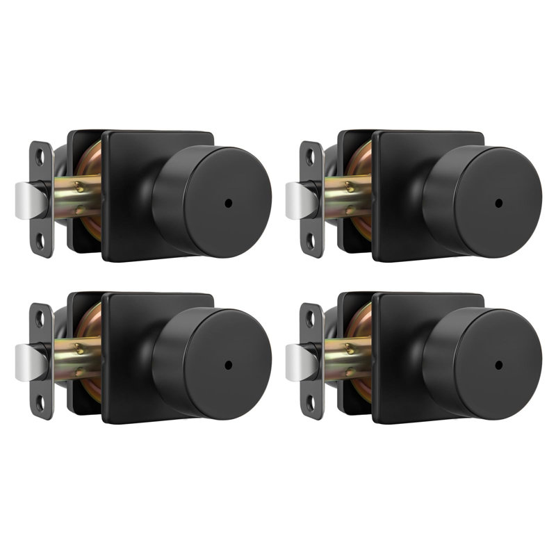 Matte Black Door Knobs Interior, Privacy Bedroom Door Knob with Lock, Black Interior Door Knobs Bathroom 4 Pack