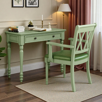 Simple Retro Painted Green Solid Wood Desk