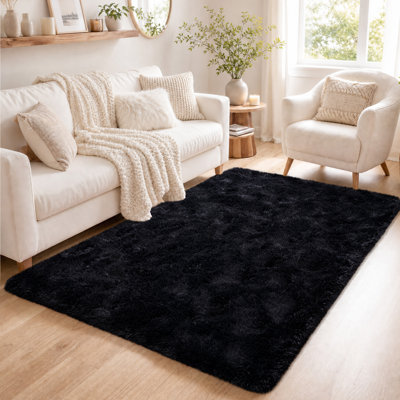 Solid Rug Soft Fluffy Black Indoor Area Rug for Living Room Bedroom Nursery Kids Room