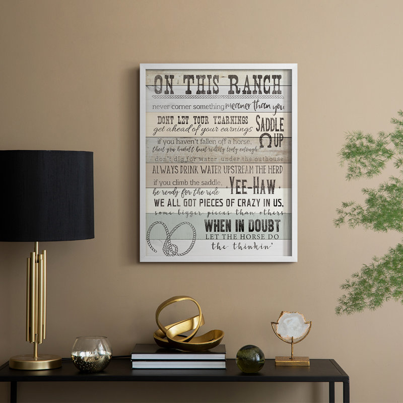 «On This Ranch», reproduction encadrée - bois massif, H 15 po x l 12 po, Blanc