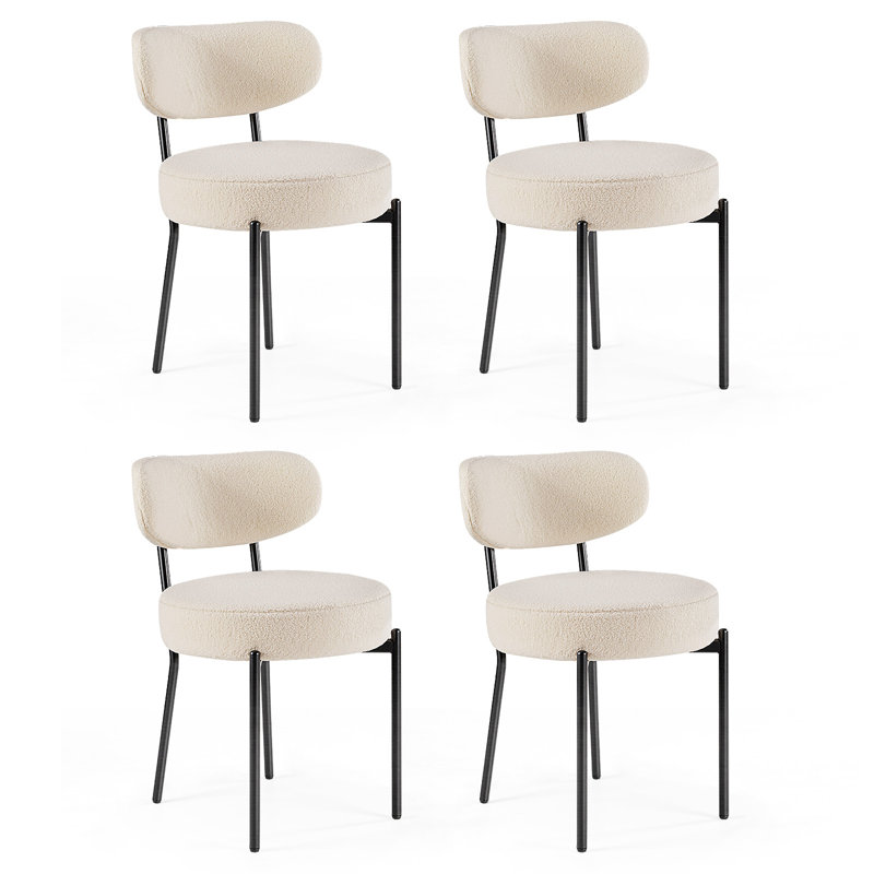 Boucle Sherpa Dining Chairs Set - Ergonomic Curved Back Upholstered Chairs with Sturdy Metal Frame, Easy Assembly for Modern Kitchen & Dining Room