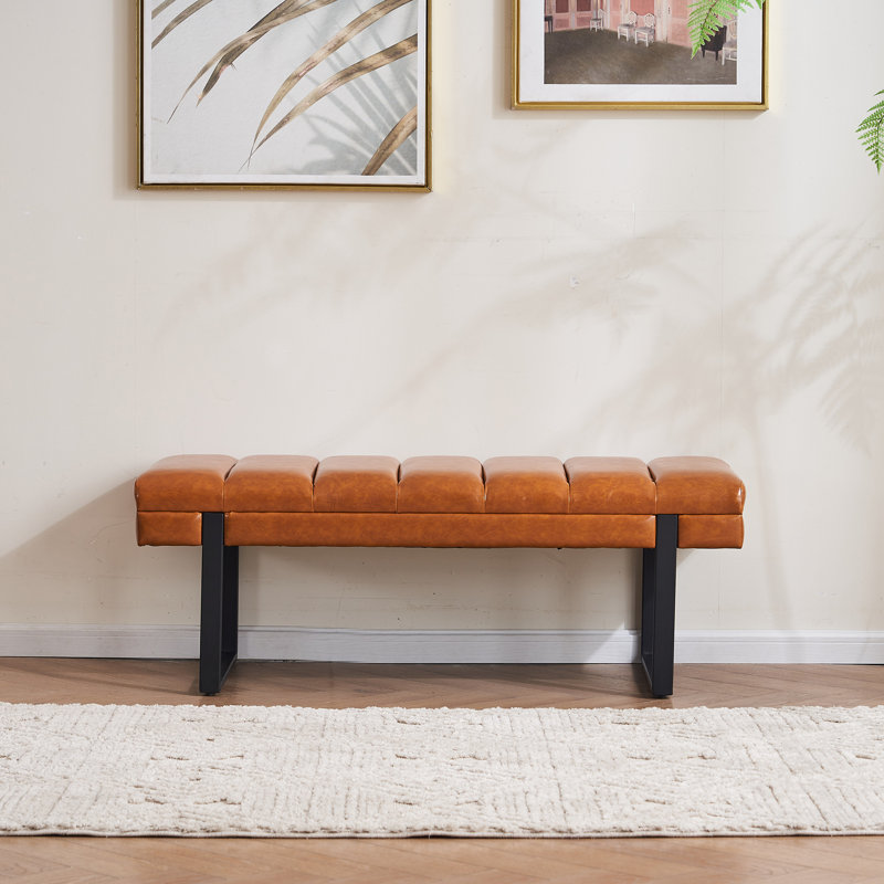 Laytona 46.5"W Tufted Bedroom Bench Entryway Bench with Metal Legs, Black, Camel