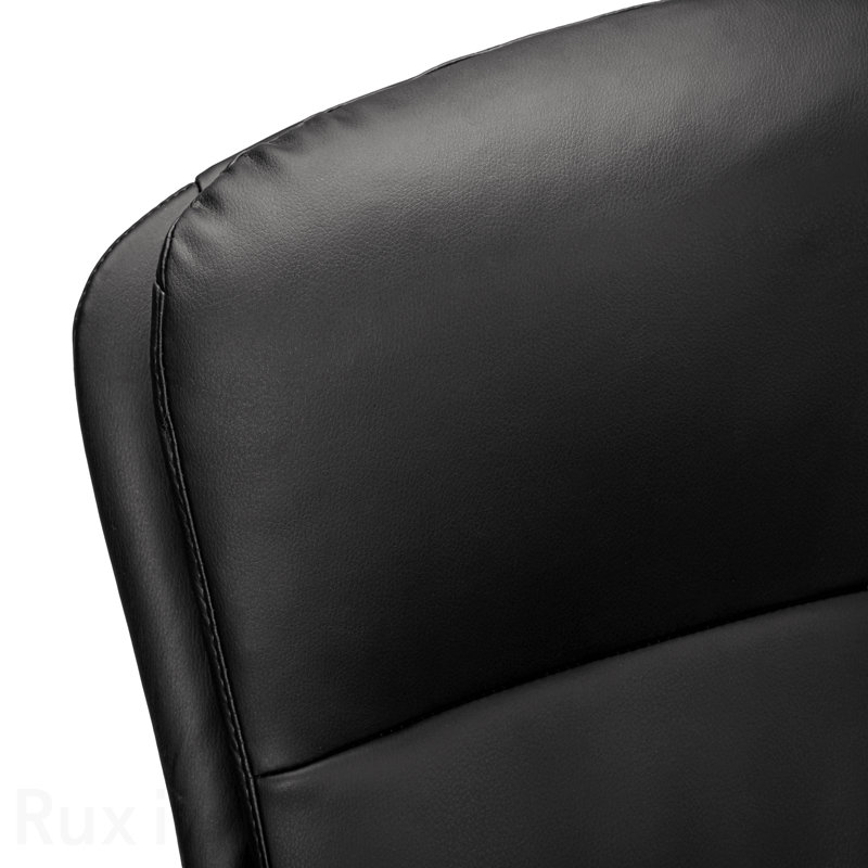 Black Leather Look Chrome Metal Office Chair, Swivel, Adjustable Height, Armrests, Ergonomic Work, Contemporary Modern