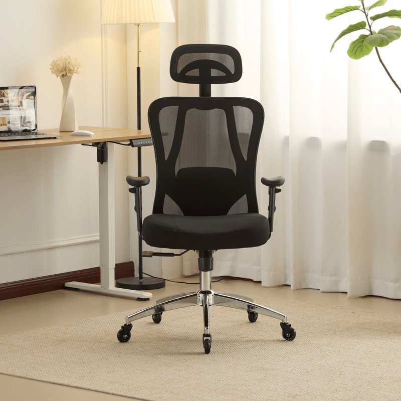 Lumo Black Mesh Office Adjustable Computer Chair with Headrest and Lumbar Support