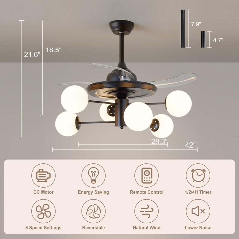 Ventilateur de plafond Kellyton avec ensemble de 8 lumières, 40.94"